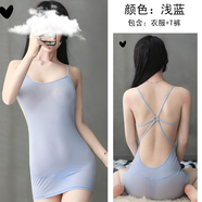 慕尚維莉情趣睡裙內衣免脫吊帶露背包臀緊身連衣裙性感超短裙教師秘書(shū)裝 淺藍色 195