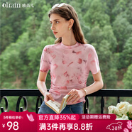 Olrain歐芮兒法式短袖T恤女夏季新款設計感網(wǎng)紗氣質(zhì)正肩上衣 茱萸粉 S