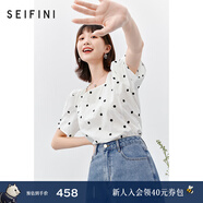 詩(shī)凡黎（‘S EIFINI）黑白波點(diǎn)甜美連衣裙女夏季新款法式氣質(zhì)娃娃領(lǐng)長(cháng)裙 白色雪紡衫 155/80A/S