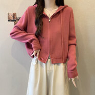 小紅書(shū)克萊因藍連帽正肩針織開(kāi)衫女2025秋冬新款大碼胖mm雙拉 粉色針織衫[高級感超好看/歐洲站 M (100斤以?xún)?