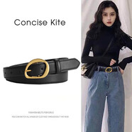 CONCISE KITE【真皮】頭層牛皮腰帶皮帶女士搭配西裝牛仔褲連衣裙裝飾輕奢品牌 黑色 長(cháng)度105cm（帶寬2.4cm） 105cm (帶寬2.4cm)