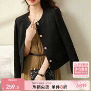 尚都比拉法式優(yōu)雅通勤風(fēng)圓領(lǐng)金屬扣小香風(fēng)外套女秋季女裝上衣 黑色 S 