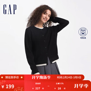 GAP女裝純羊毛羅紋拼接下擺針織衫開(kāi)衫外套634177 黑色 XS (155/76A)亞洲尺碼