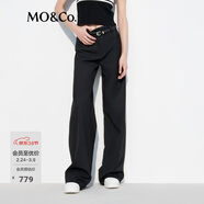 MO&Co.休閑褲簡(jiǎn)約設計感中高腰及地直筒闊腿褲(附腰帶)黑色摩安珂 黑色 S 160