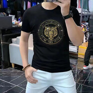 匡都（KRDUGBR）香港潮牌冰絲短袖T恤男夏季半袖打底衫寬松大碼胖子男裝休閑夏裝 黑色-A56 4XL 【170-185斤】