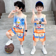 翼紙鳶童裝男童套裝兒童籃球服夏裝奧特曼衣服兩件套禮物寶寶六一兒童節(jié) 奧特曼117橘色 100碼建議身高90-95cm