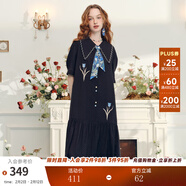 兩三事濃情香郁 2025夏季新款小清新印花系帶繡花襯衫裙連衣裙 黑色 L