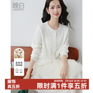 ONE BUYE【新品】2026春季時(shí)尚圓領(lǐng)毛衣含羊毛軟糯親膚針織開(kāi)衫女 米白色 L