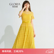 歌莉婭新年紅品連衣裙女氣質(zhì)蛋糕裙a字網(wǎng)紗長(cháng)裙高級感小黑裙194K4BBI0 Y06黃色 F
