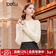 百圖betu女裝冬季新款毛衣蕾絲花邊半高領(lǐng)長(cháng)袖打底衫女2311T30 米白 S
