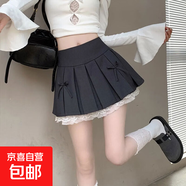 2026韓系蕾絲花邊a字半身裙時(shí)尚復古辣妹蝴蝶結百褶短 深灰色 XL XL