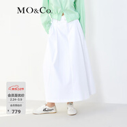 MO&Co.中高腰長(cháng)款壓褶寬松A字半身裙傘裙(附腰帶)設計感裙子摩安珂 本白色 S 160