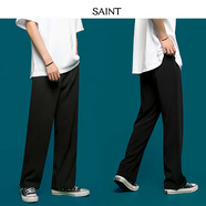 郡帥（JUNSRM）褲子男22新品墜感西裝褲百搭韓國風(fēng)直筒褲男女休閑西褲男 黑色 28