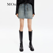 MO&Co.【土耳其】半身裙不規則毛邊牛仔短裙個(gè)性時(shí)裝設計感摩安珂 牛仔藍色 S