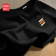 名創(chuàng  )優(yōu)品（MINISO）咖啡色t恤男美式潮流短袖2026新款夏季重磅男士純棉半袖涂鴉體恤 【純棉長(cháng)袖】黑色(筆刷秋色胸標) 5XL (體重230-260斤)