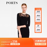 PORTS寶姿 拼接七分袖連衣裙LB8K253RKX005 黑色 S