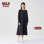 MUJI女式 法蘭絨抽褶連衣裙 美拉德純棉起毛寬松長(cháng)裙子秋冬 BC08CC3A 炭灰色 M 160/84A