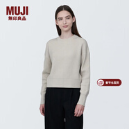 MUJI女式 棱紋編織 圓領(lǐng)短款針織衫 長(cháng)袖女款 女裝 薄款毛衣 燕麥色 M (160/84A)