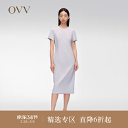 OVV春夏熱賣(mài)女裝基礎直筒通勤休閑小圓領(lǐng)短袖連衣裙 粉紫（凈色）03 M