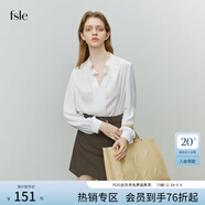 范思藍恩22FS2489白色法式襯衫女春秋長(cháng)袖荷葉邊V領(lǐng)顯瘦雪紡上衣 白色 S