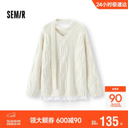 森馬（Semir）毛衣女冬圍巾蕾絲V領(lǐng)絞花寬松2025優(yōu)雅小性感套頭衫109725107011