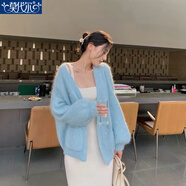 莫代爾針織衫女2026春秋冬新款超仙亮絲毛衣寬松顯瘦外穿溫柔慵懶風(fēng)開(kāi)衫 藍色 L _建議120-135斤