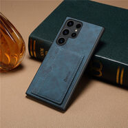 佑瑟三星S20/S21/S22/S23/S24/S25超薄+支架Ultra一體卡包Plus仿皮FE手機殼Edge插卡5G身份證Note10/20 【D08支架款-復古藍】 三星Galaxy Note20