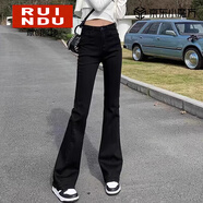Rindu黑色微喇叭牛仔褲女春季2026新款今年流行百搭微喇顯瘦女士褲子女 黑色 M 建議94-104斤