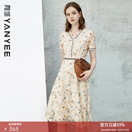 顏域蕾絲碎花連衣裙2024夏裝新款女士氣質(zhì)短袖V領(lǐng)洋氣印花裙子 花色1 M/38