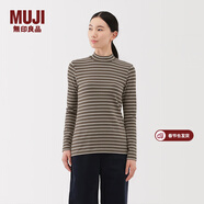 MUJI女式 起毛羅紋編織半高領(lǐng)長(cháng)袖T恤上衣打底衫女款內搭春秋女裝條紋 炭灰色條紋 S （155/80A）