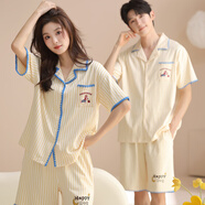 富信康情侶睡衣夏季純棉套裝一男一女夫妻兩件套春夏天短袖簡(jiǎn)約風(fēng)家居服 mzz-6736【黃黃開(kāi)心小狗】 M -女【高155-160-重80-100】