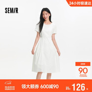 森馬（Semir）連衣裙女夏不規則拼接木耳邊泡泡袖收腰設計感中長(cháng)裙101325114041