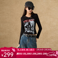 西町村屋（SETIROM）朋克T恤女裝2025秋季新款印花分割設計連帽小衫XAAC10532 黑色 均碼
