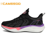 美駱世家（CAMSSOO）春夏跑鞋男女碳板緩震透氣防滑耐磨Boost科技爆米花運(yùn)動鞋探路旅 黑紫粉 37