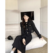 歌弗婭秋冬小香款套裝裙女士高端小裙梨形身材女士款兩件套 黑色長(cháng)裙套裝 【有內襯】 S