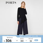 PORTSPorts寶姿女裝 新品不規則下擺純色長(cháng)袖毛衣LV9K418DXF003 黑色 XS