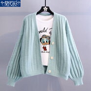 莫代爾針織衫女2026春秋季新款時(shí)尚韓版減齡百搭小清新毛衣開(kāi)衫外套女 淡綠色 S _建議80-95斤