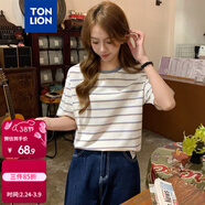唐獅（TonLion）2025夏女條紋圓領(lǐng)短袖T恤