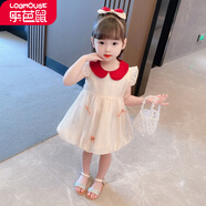 【配同款發(fā)夾】樂(lè )芭鼠童裝女寶寶裙子夏裝女童連衣裙洋氣時(shí)髦娃娃領(lǐng)兒童衣服嬰幼兒1-3-7歲中小童公主裙 米白色（配同款發(fā)夾） 110 建議3-4歲 ( 100-110cm )