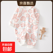 新生嬰兒兒連體衣春秋1歲套裝衣服初生寶寶無(wú)骨哈衣爬服打底內衣 春秋直襟連體衣滿(mǎn)印粉蘋(píng)果 73cm (16-18斤以?xún)?