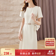 尚都比拉設計感拼接連衣裙夏季高級感氣質(zhì)百褶裙小個(gè)子中長(cháng)裙子 杏色 L