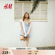 H&M女裝連衣裙春季時(shí)尚吊帶無(wú)袖泡泡下擺連身裙1282552 淺牛仔藍 L 170/104