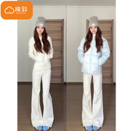 棉致韓版白色高腰微喇牛仔褲女春秋季新款顯瘦喇叭休閑褲子女 FG-CS001A白色常規款【不加絨高品質(zhì)】 L 105-120斤