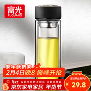 富光 男女士雙層玻璃杯 水杯 支持團購定制 304杯子泡茶杯400ML黑