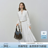 范思藍恩法式度假風(fēng)鏤空長(cháng)袖連衣裙2025秋裝新款韓版白色V領(lǐng)裙子 白色 L