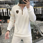 蒙羅頓（MENGLUODUN） 高端歐貨長袖T恤男士衛(wèi)衣休閑立領(lǐng)半拉鏈2022秋季新款彈修身衣服 白色 M