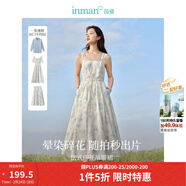 茵曼（INMAN）法式碎花高級感2025夏女新款休閑中長(cháng)吊帶連衣裙子 月藍色吊帶裙 S