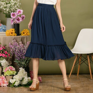 【清倉斷碼特價(jià)】半身裙夏中長(cháng)款裙子女新款雪紡百褶半裙 WWH7122 藍色 M(1尺9-2尺1)
