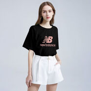 新百倫領(lǐng)跑NB新百倫時(shí)尚短袖純棉透氣男女2024夏季新款百搭運(yùn)動(dòng)休閑T恤男 黑-粉色【大標(biāo)】 S 80-100斤