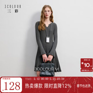 三彩2025冬季新款針織連衣裙V領(lǐng)長(cháng)袖百褶裙短裙A字裙氣質(zhì)M 巖灰 M 160/84A